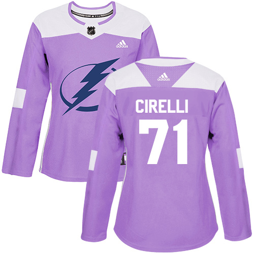 Adidas Tampa Bay Lightning #71 Anthony Cirelli Purple Authentic Fights Cancer Women Stitched NHL Jersey->women nhl jersey->Women Jersey